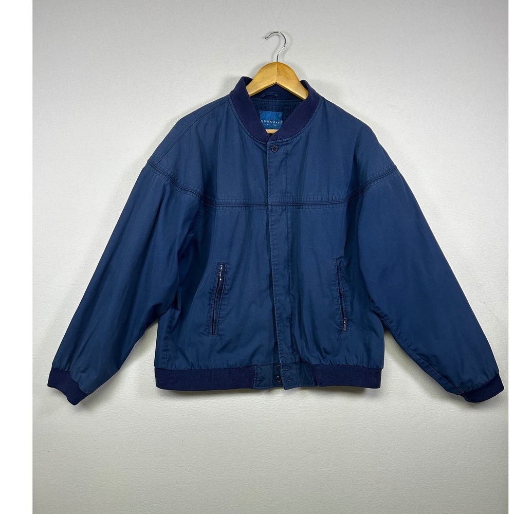 Vintage Dad Style Towncraft Mens Large Navy‎ Blue Full Zip Bomber Jacket